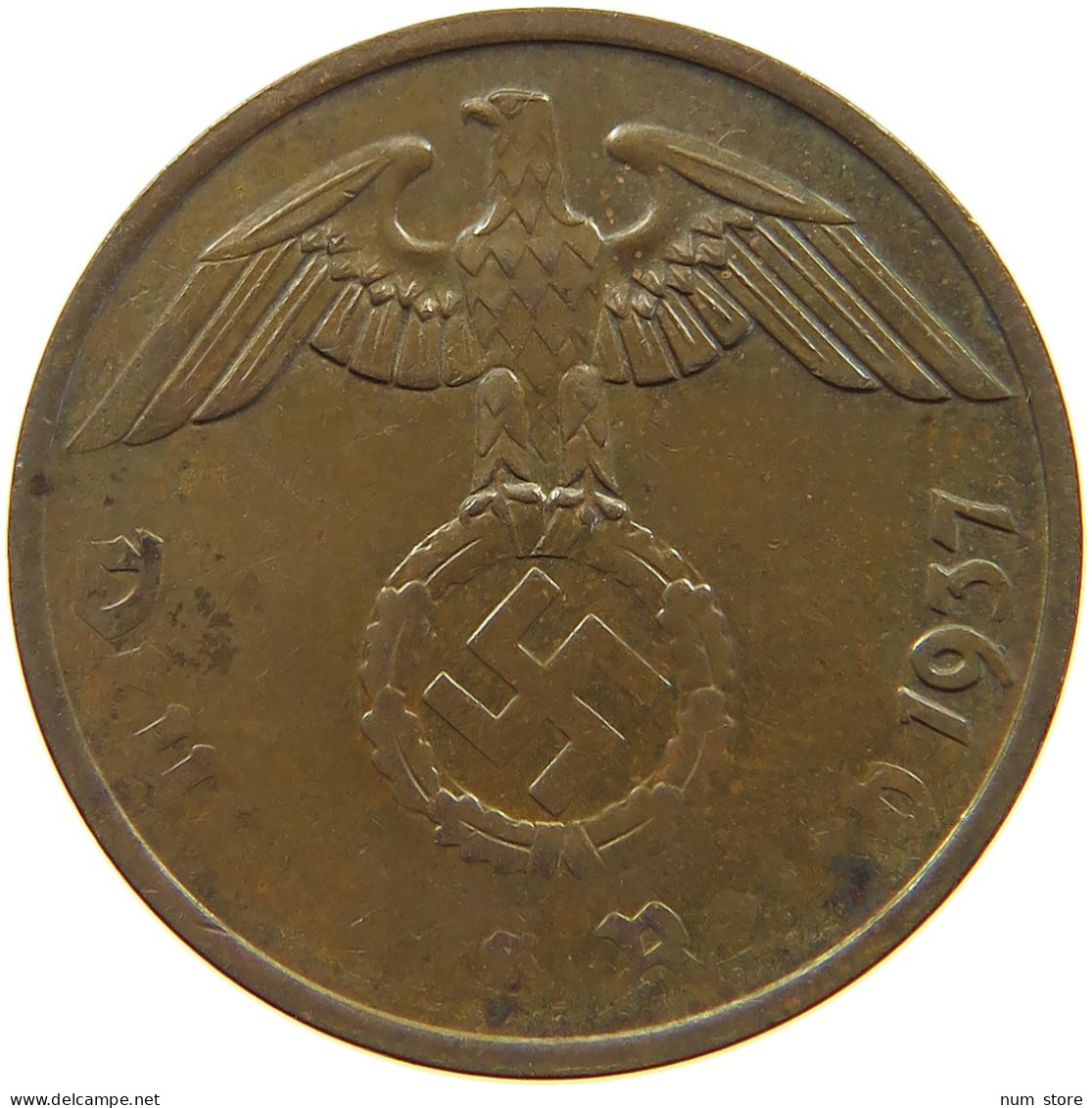 DRITTES REICH 2 PFENNIG 1937 A WEAK STRUCK #a074 0585 - 2 Reichspfennig