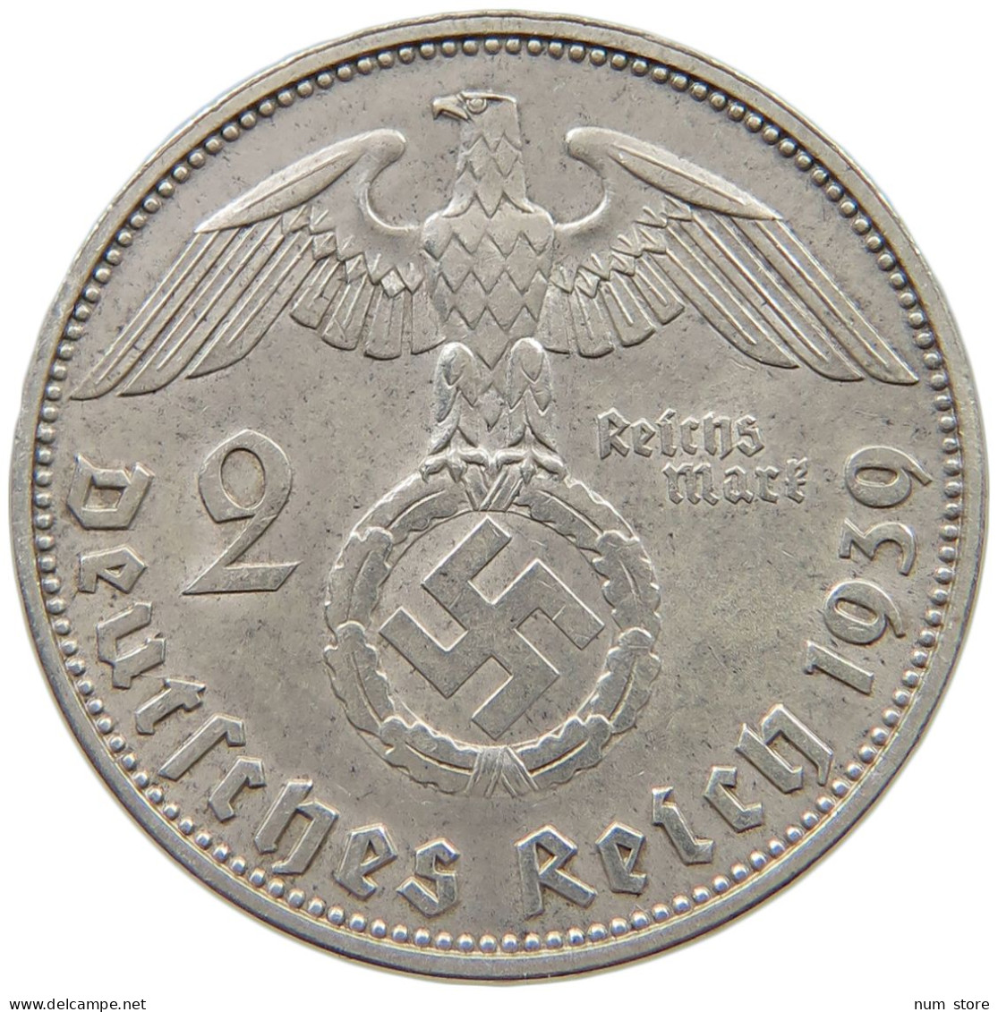 DRITTES REICH 2 MARK 1939 J  #a082 0369 - 2 Reichsmark