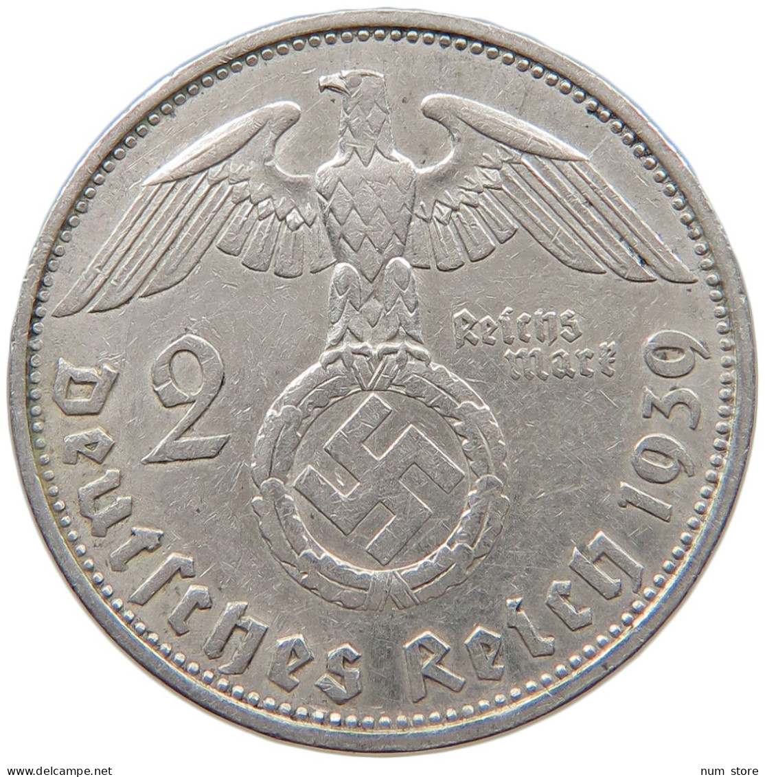 DRITTES REICH 2 MARK 1939 F  #c070 0227 - 2 Reichsmark