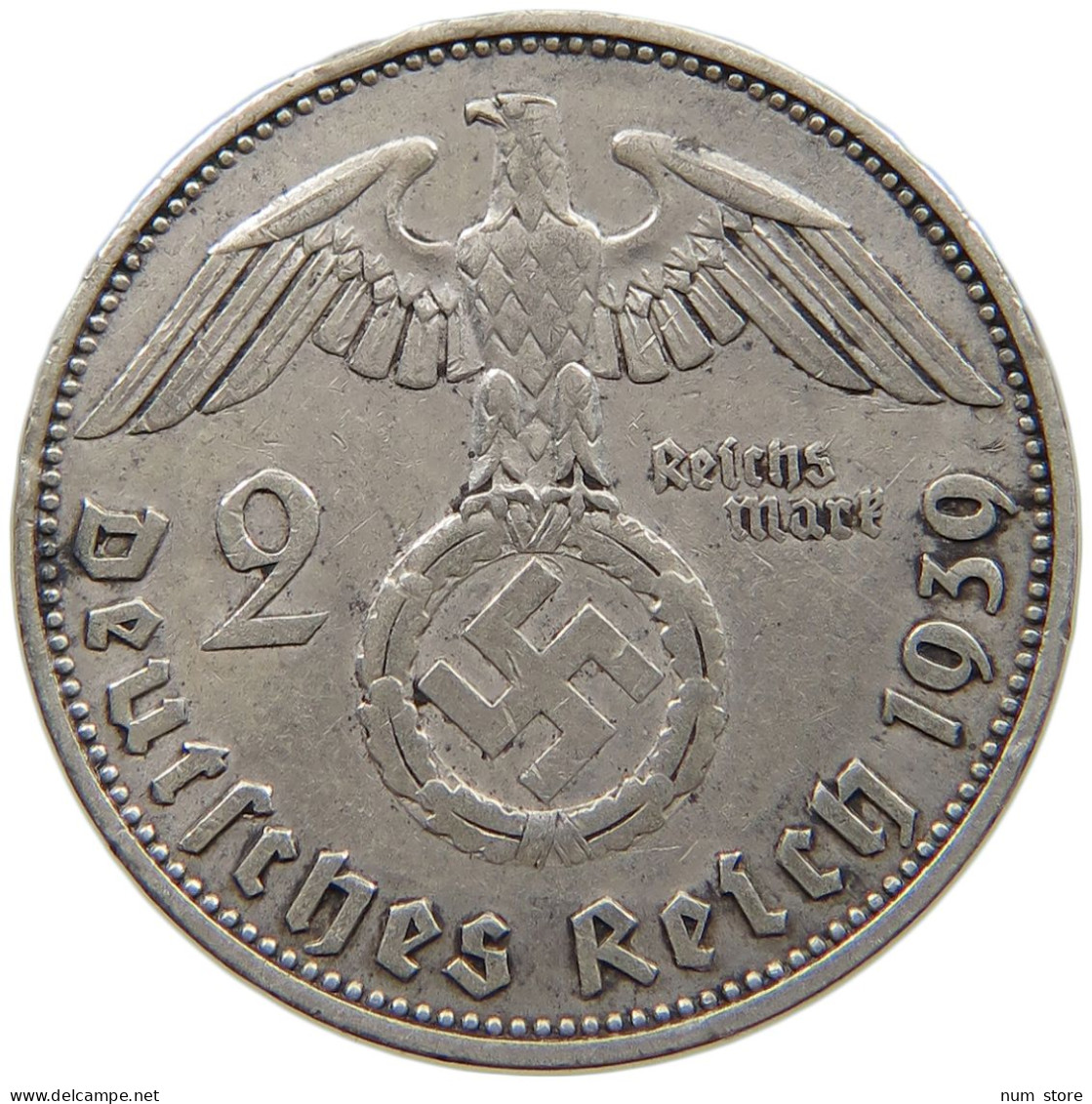 DRITTES REICH 2 MARK 1939 J  #a082 0405 - 2 Reichsmark