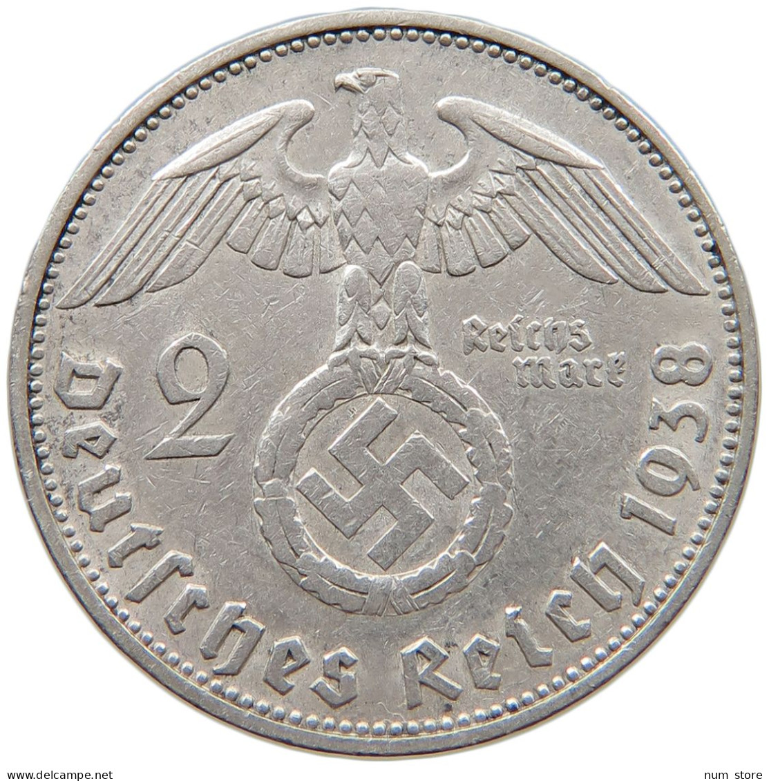 DRITTES REICH 2 MARK 1938 F  #c070 0217 - 2 Reichsmark