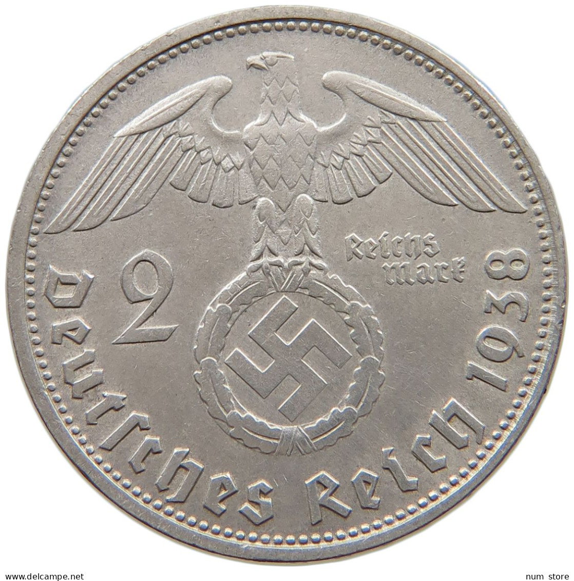 DRITTES REICH 2 MARK 1938 D  #a069 0025 - 2 Reichsmark