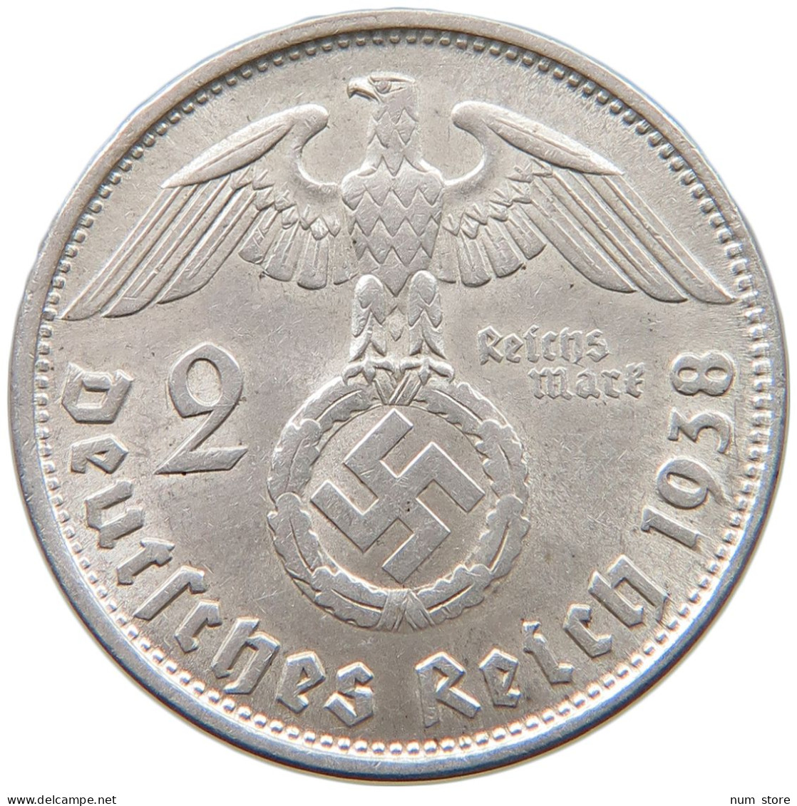 DRITTES REICH 2 MARK 1938 B HINDENBURG #t085 0307 - 2 Reichsmark