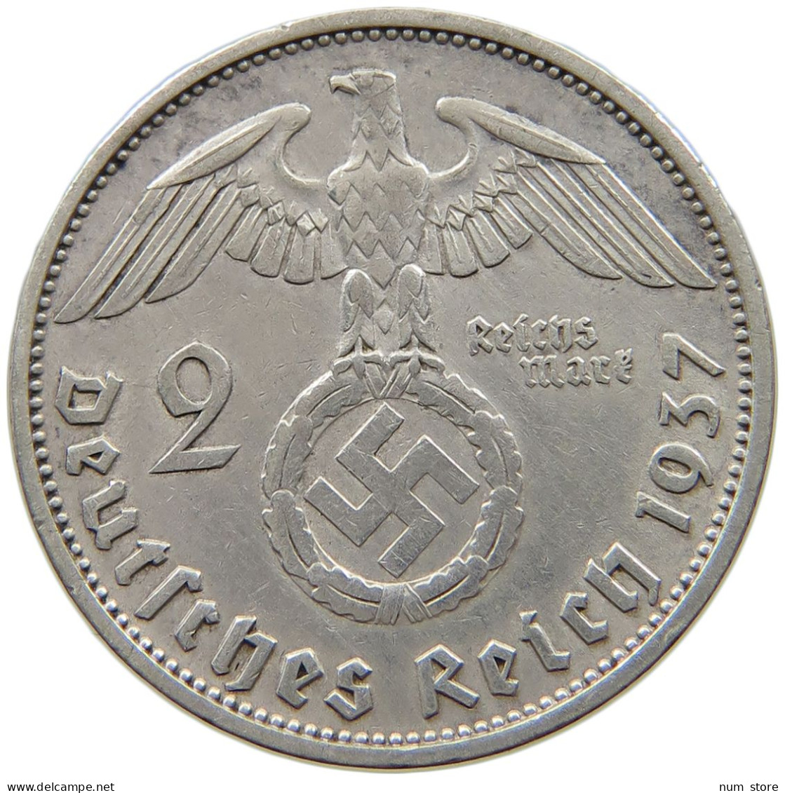 DRITTES REICH 2 MARK 1937 F  #a082 0373 - 2 Reichsmark