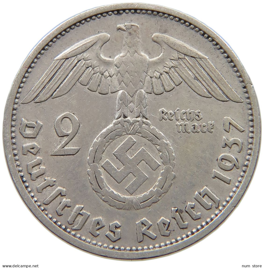 DRITTES REICH 2 MARK 1937 F  #a082 0383 - 2 Reichsmark