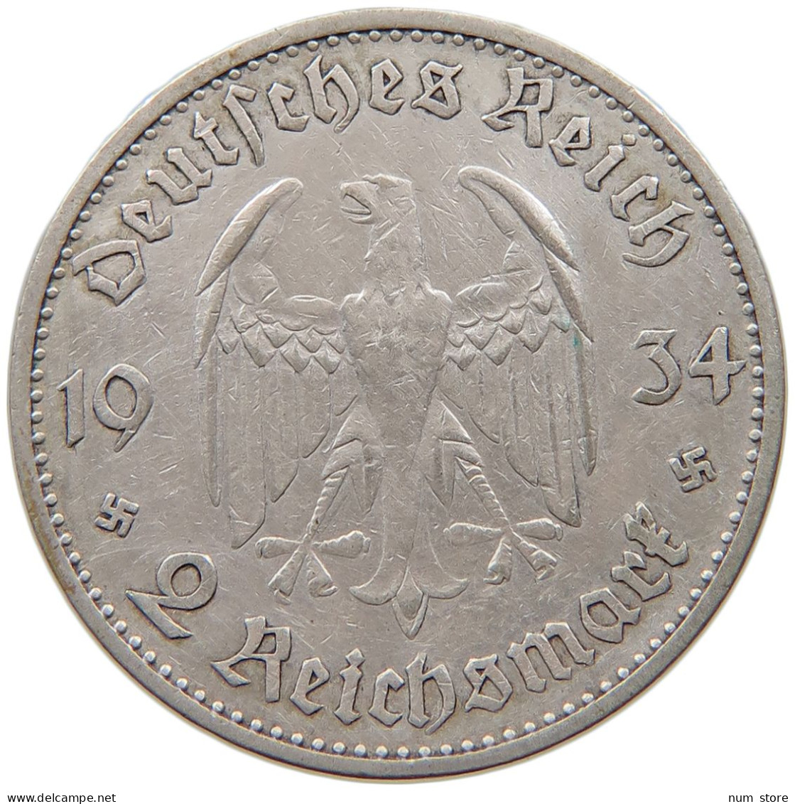 DRITTES REICH 2 MARK 1934 A  #c057 0381 - 2 Reichsmark