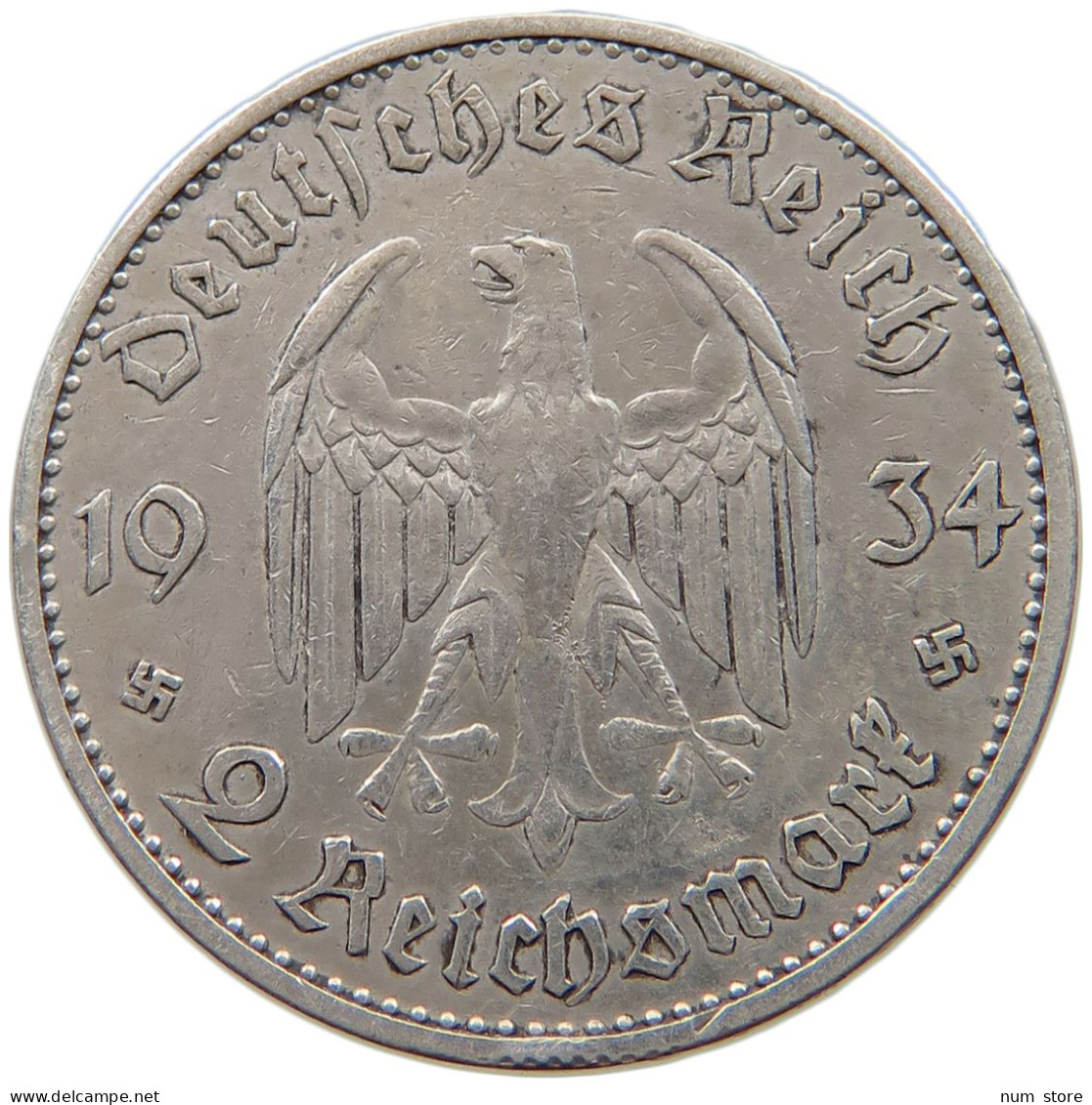 DRITTES REICH 2 MARK 1934 A  #a082 0321 - 2 Reichsmark