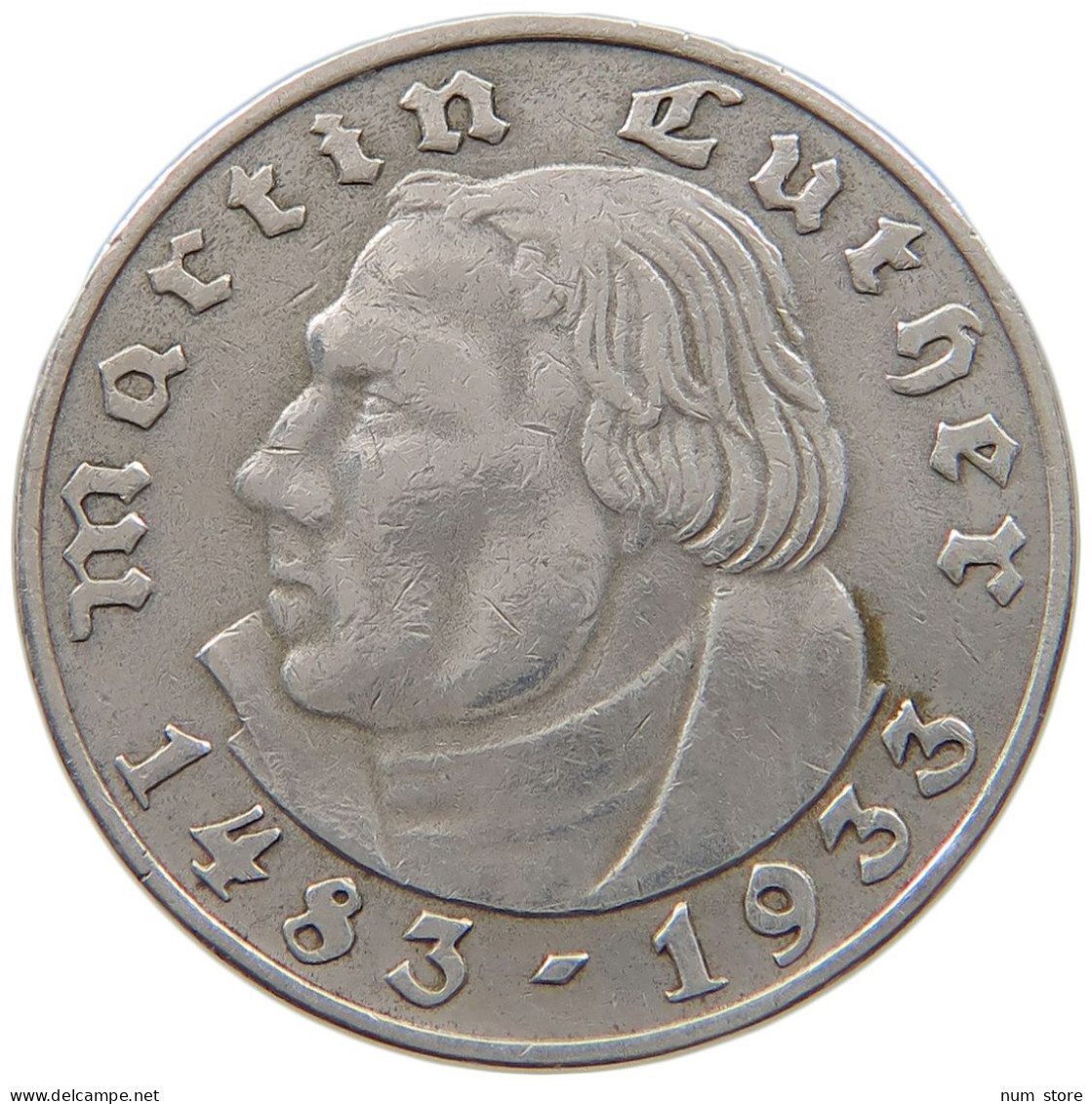 DRITTES REICH 2 MARK 1933 A LUTHER #t156 0011 - 2 Reichsmark