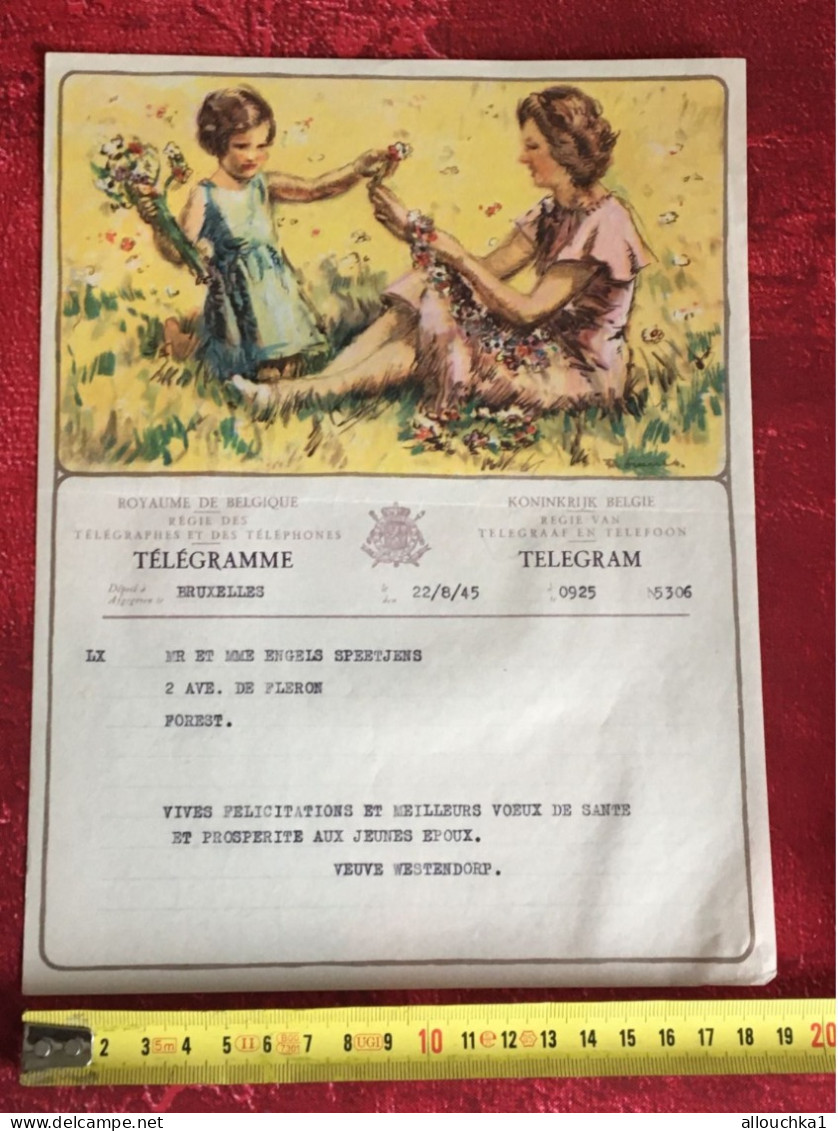 1945-WW2- Bruxelles -Forest  - Telegram -Télégramme Illustré Chromo Royaume De Belgique Régie Des Télégraphes/Téléphone- - Telegramas