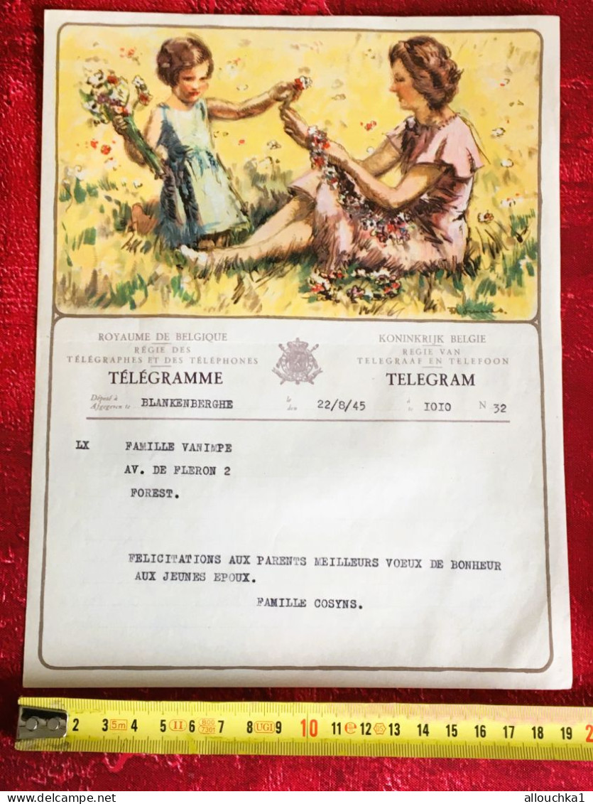 1945-WW2- Bruxelles -Forest  - Telegram -Télégramme Illustré Chromo Royaume De Belgique Régie Des Télégraphes/Téléphone- - Telegrammen