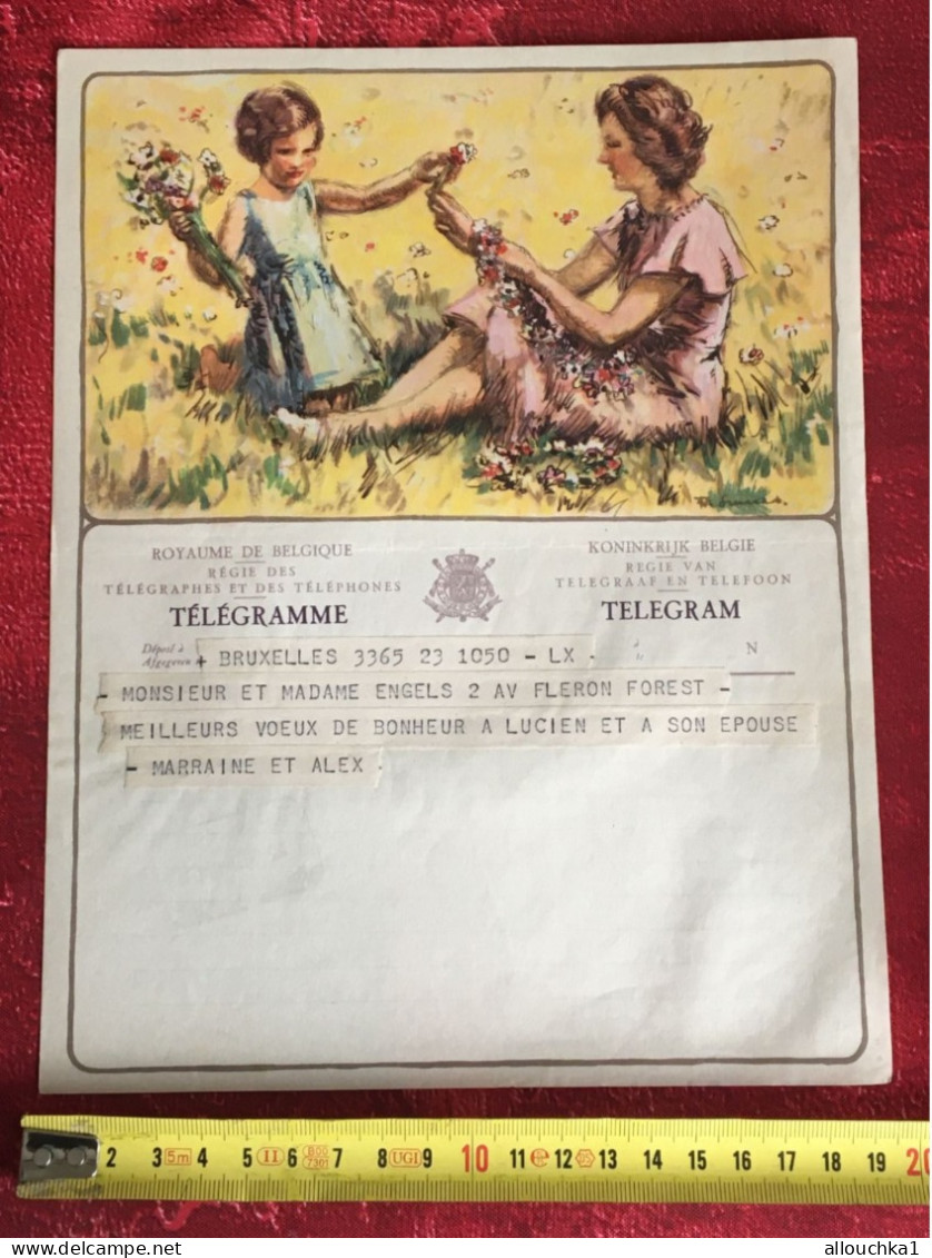 1945-WW2- Bruxelles -Forest  - Telegram -Télégramme Illustré Chromo Royaume De Belgique Régie Des Télégraphes/Téléphone- - Telegrammi