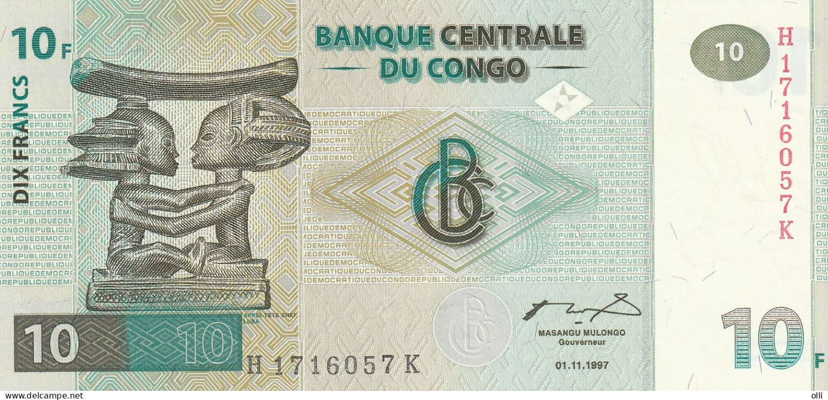 CONGO Dem:Rep. 10 Francs .1997, P-87   UNC - Demokratische Republik Kongo & Zaire