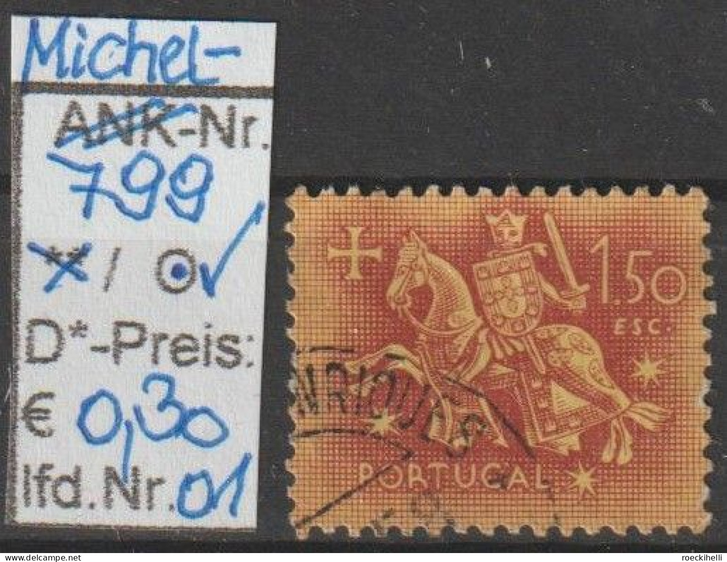 1953 - PORTUGAL - FM/DM "Ritter Zu Pferd" 1,50 E Weinrot - O Gestempelt - S.Scan  (port 799o 01-04) - Used Stamps