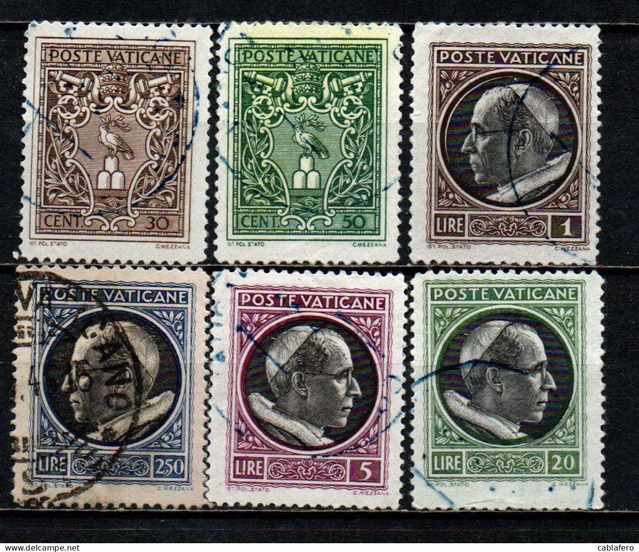 VATICANO - 1945 - STEMMA ED EFFIGIE DEL PAPA PIO XII - VALORI DIVERSI - USATI - Used Stamps