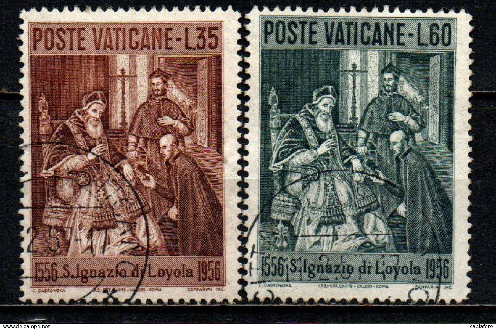 VATICANO - 1956 - S. IGNAZIO DI LOYOLA - IL SANTO PRESENTA A PAPA PAOLO III LA REGOLA DELLA COMPAGNIA DI GESU' - USATI - Used Stamps