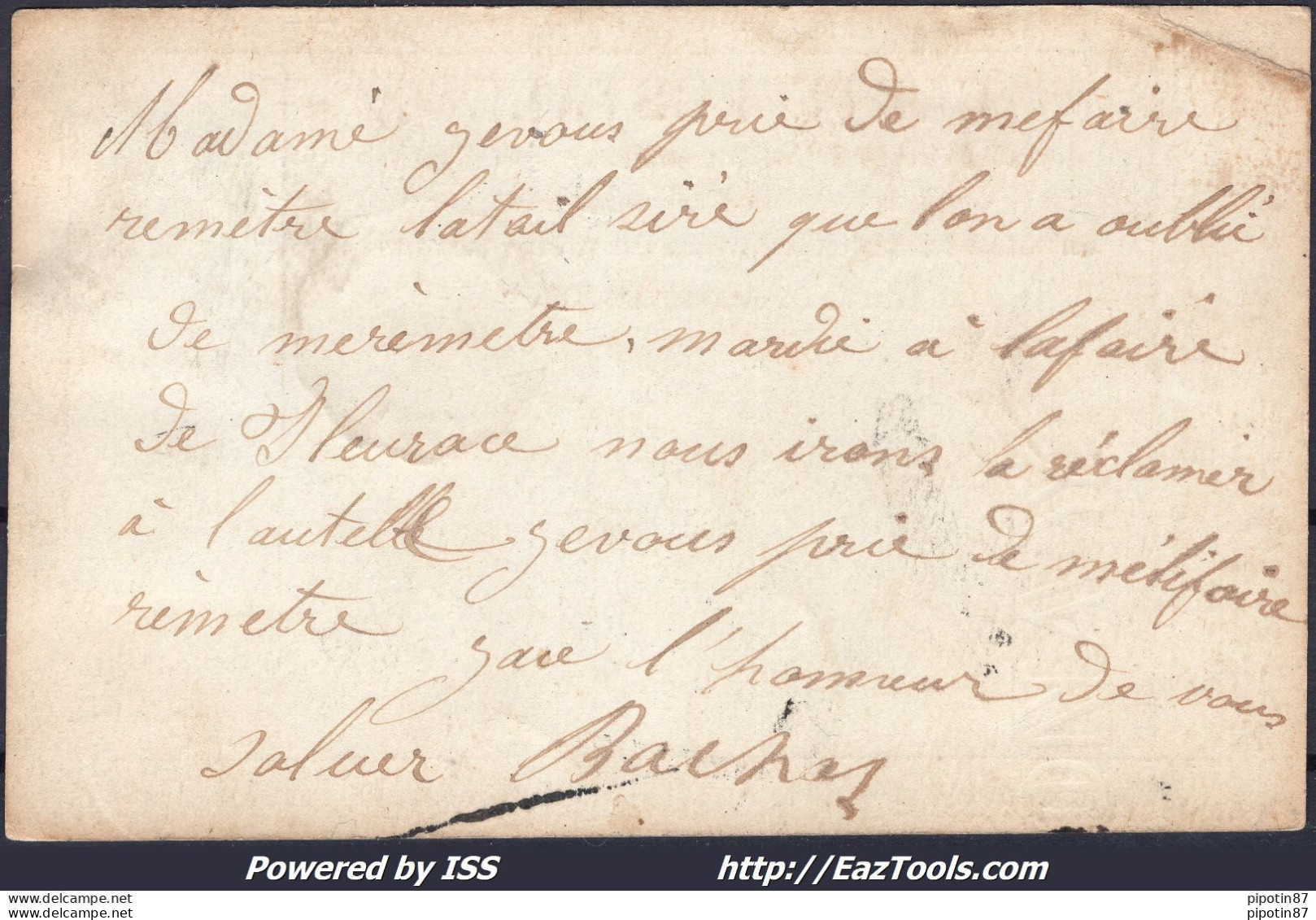 FRANCE N°53+54 SUR CP AVEC CONVOYEUR DE STATION FLEURANCE LIGNE 1 A.AG. - 1871-1875 Cérès