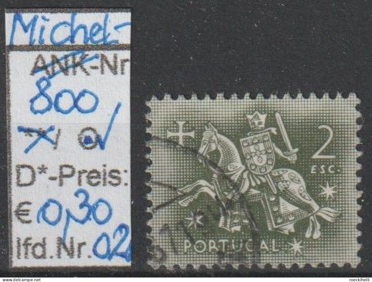 1953 - PORTUGAL - FM/DM "Ritter Zu Pferd" 2 E Dkl'grau - O Gestempelt - S.Scan  (port 800o 01-04) - Used Stamps