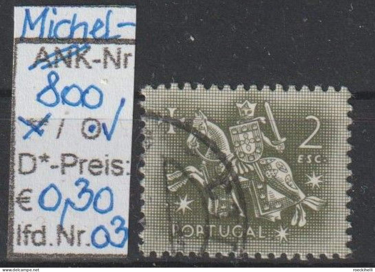 1953 - PORTUGAL - FM/DM "Ritter Zu Pferd" 2 E Dkl'grau - O Gestempelt - S.Scan  (port 800o 01-04) - Oblitérés