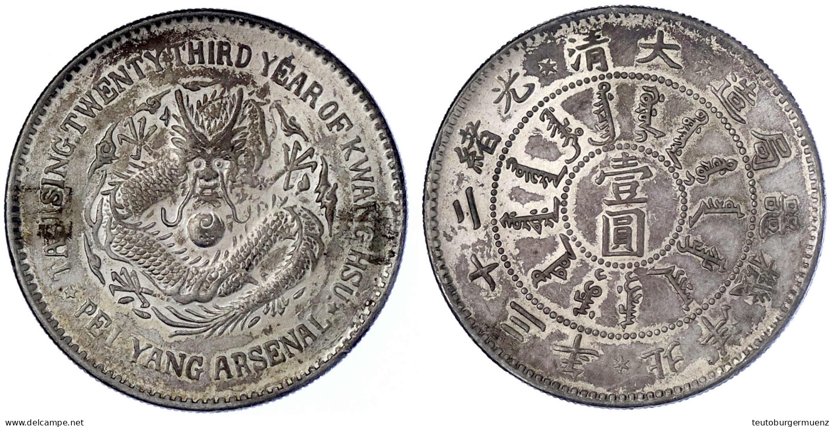 Dollar (Yuan) Jahr 23 = 1897. Provinz Chili (Peiyang Arsenal). 27,01 G. Fast Vorzüglich, Kl. Kratzer (Broschierspuren?)  - Chine