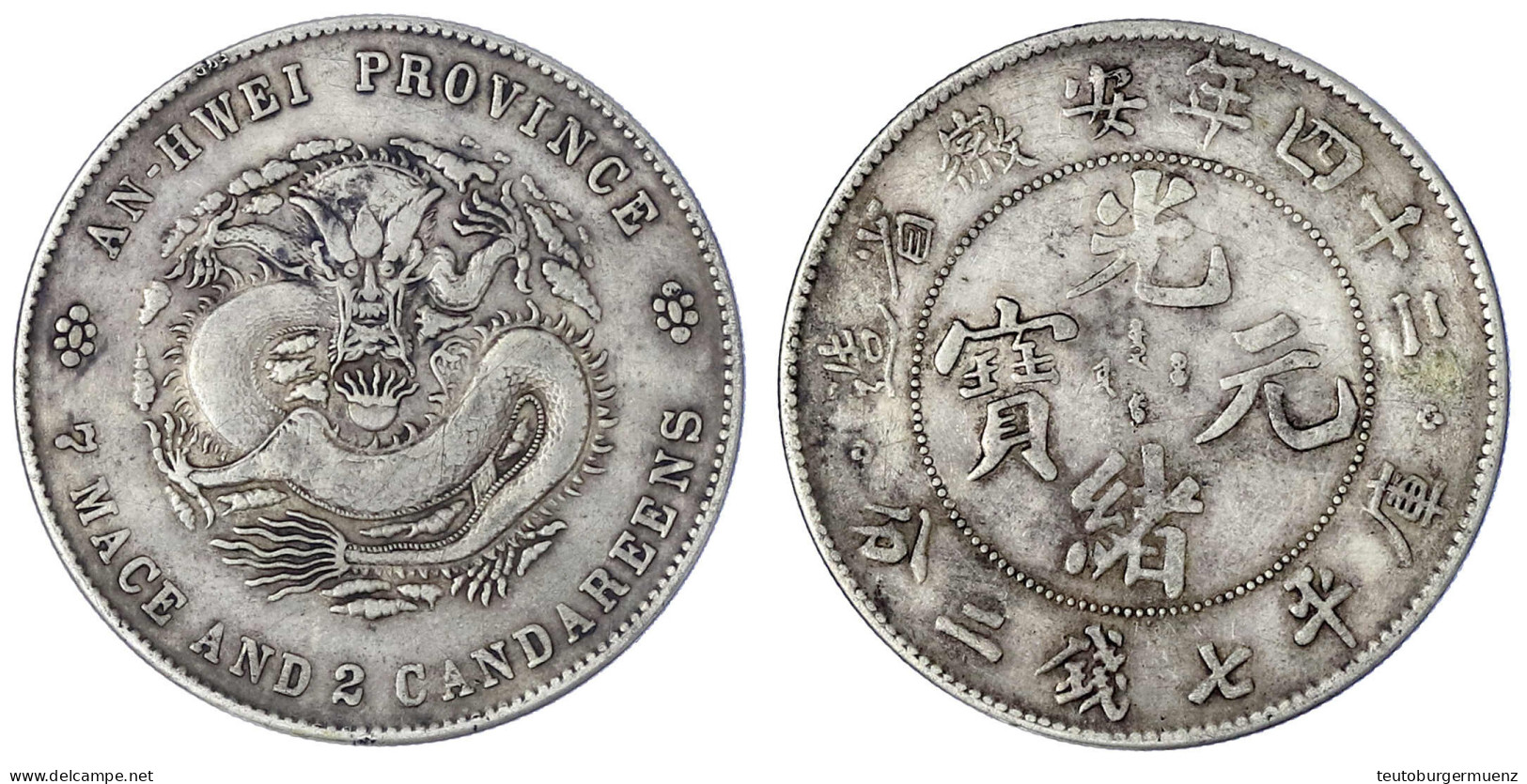 Dollar (Yuan) Jahr 24 = 1898. Provinz An-Hwei. 26,60 G. Sehr Schön, Randfehler, Gereinigt, Selten. Lin Gwo Ming 203. - Chine