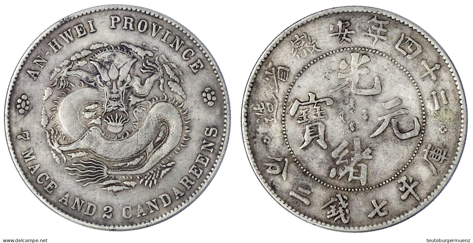 Dollar (Yuan) Jahr 24 = 1898. Provinz An-Hwei. 26,60 G. Sehr Schön, Randfehler, Gereinigt, Selten. Lin Gwo Ming 203. - China