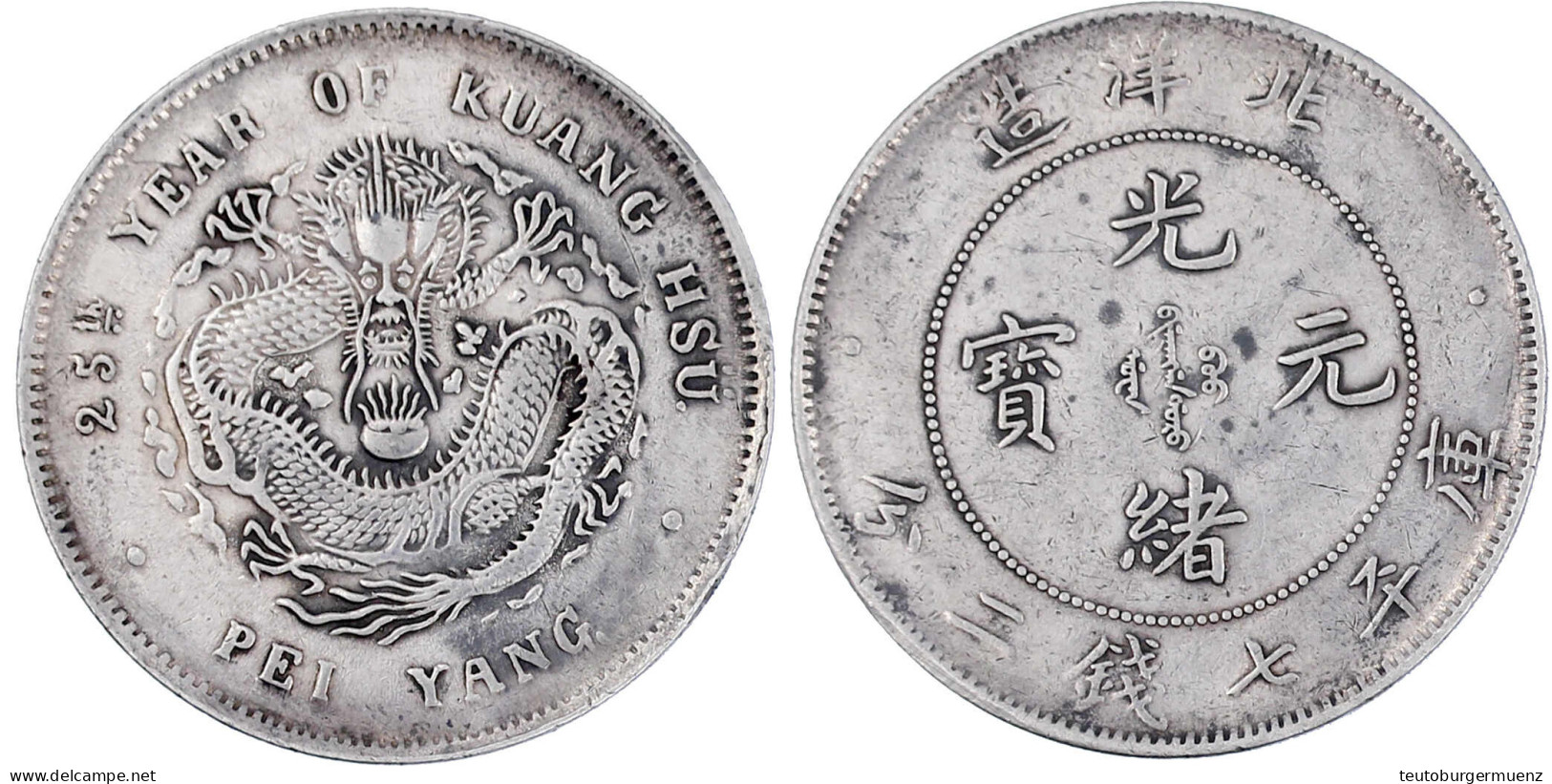 Dollar (Yuan) Jahr 25 = 1899. Provinz Chihli (Pei Yang). 26,73 G. Sehr Schön, Kl. Randfehler, Gereinigt. Lin Gwo Ming 45 - China