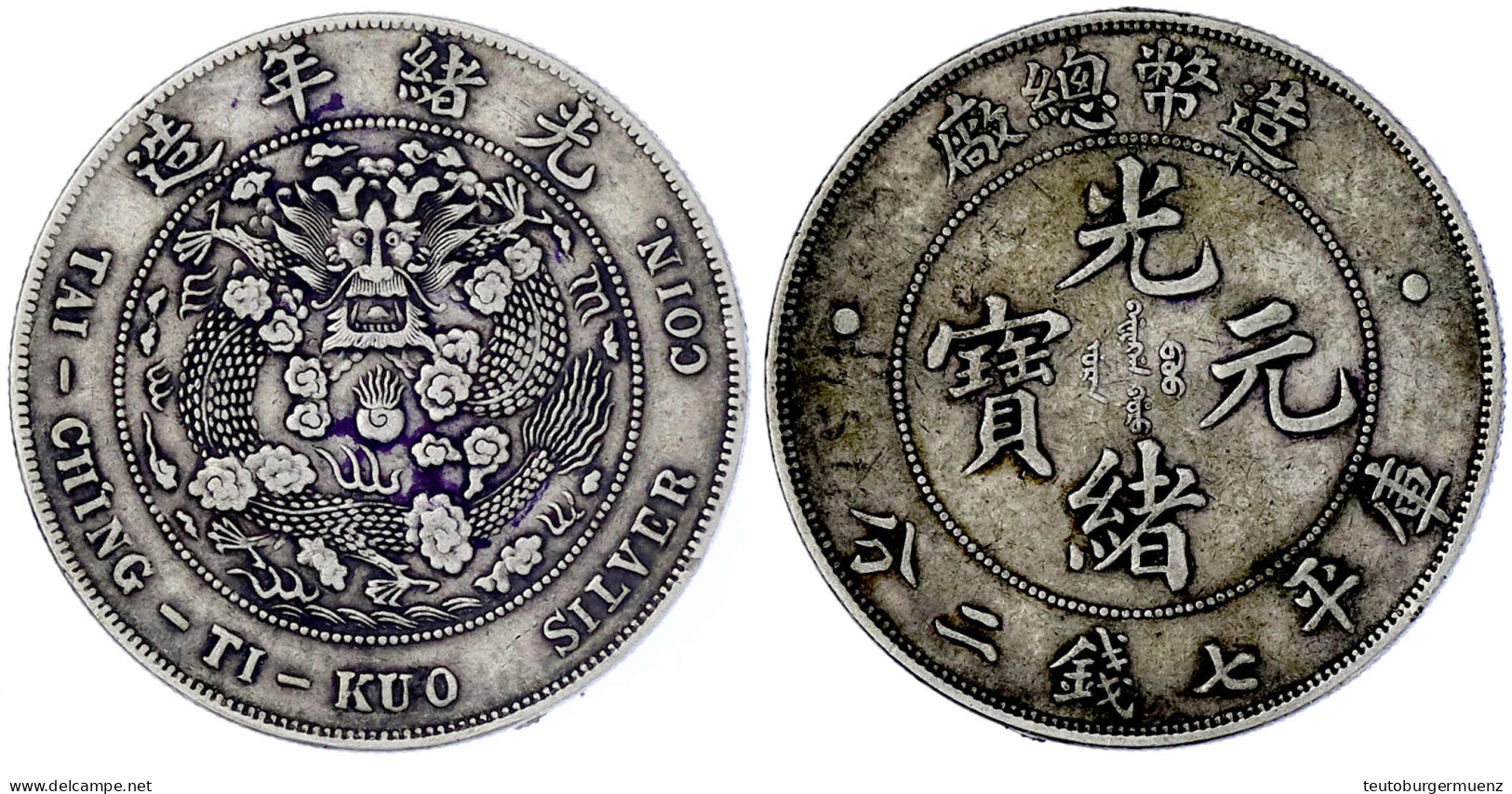 Dollar (Yuan) O.J. (1908), Tai Ching Ti Kuo (Tientsin). 26,64 G. Sehr Schön, Tuschenummer. Lin Gwo Ming 11. - China