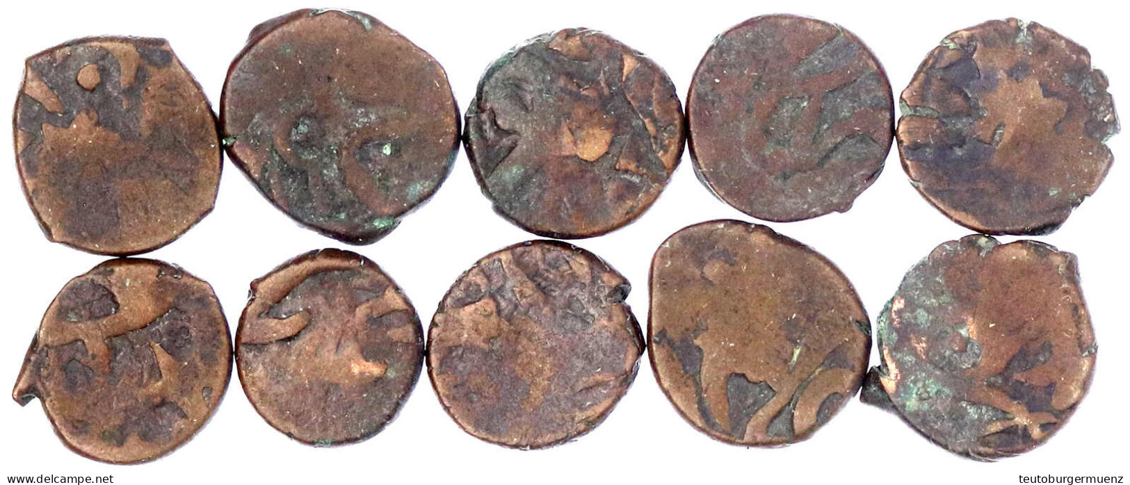 10 Kupfer-Puls Aus Yarkand (Sinkiang), Abdullah Khan 1638/1669. Schön, Schön/sehr Schön. Hartill 7.137. - Chine