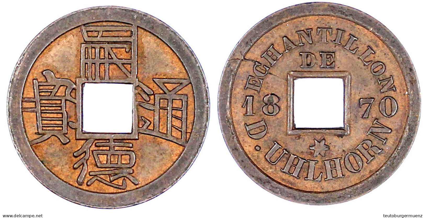 Sapeque PROBE 1870 Von D. Uhlorn. ECHANTILLON DE D. UHLHORN 1870/嗣德通寶 (Tu Duc Tong Bao). Kupfer, 24 Mm; 3,78 G. Vorzügli - Französisch-Indochina