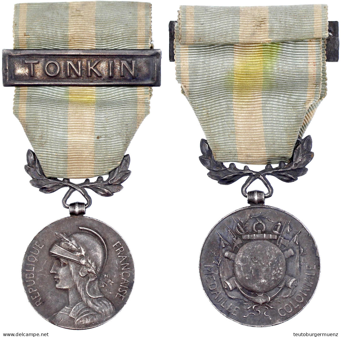 Tragbare Silbermedaille "Medaille Coloniale" O.J.(1895) Am Band Mit Spange TONKIN. 30 Mm. Sehr Schön/vorzüglich. Barac 3 - Indochine