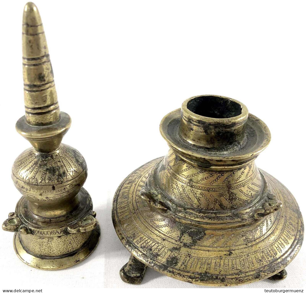 Messing-Tintenfass In Form Eines Stupa (स्तूप), Zweiteilig, Südindien 19. Jh. Höhe 18cm - Inde