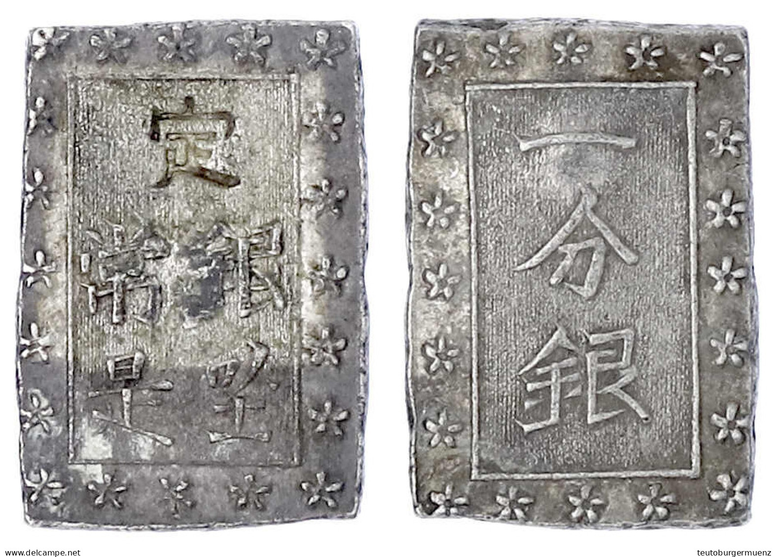 Ichi Bu Gin O.J.(1837/1854). Sakura T/r. Hane Gin. Fast Vorzüglich, Schöne Patina. Hartill 9.80b. - Japan