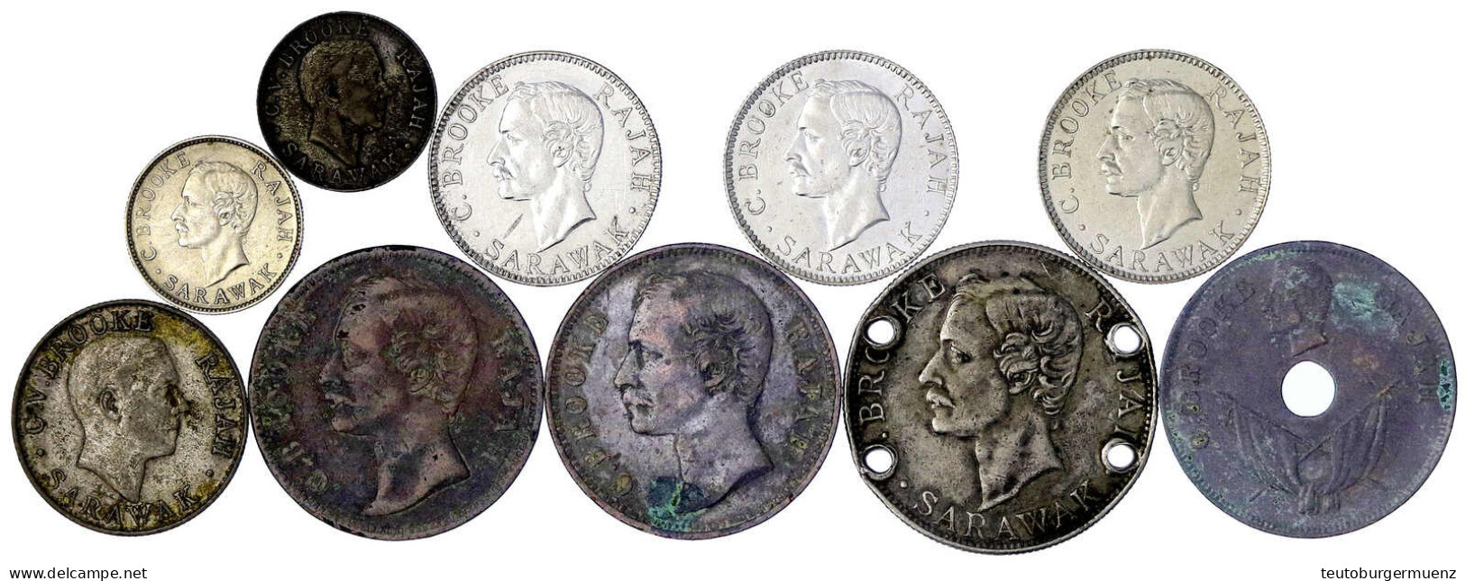 10 Münzen (7 X Silber): 10 Cents 1910, 1920, 20 Cents 1900, 1910, 1913, 1927, 50 Cents 1900 (4-fach Gelocht), Usw. Gerin - Malaysia