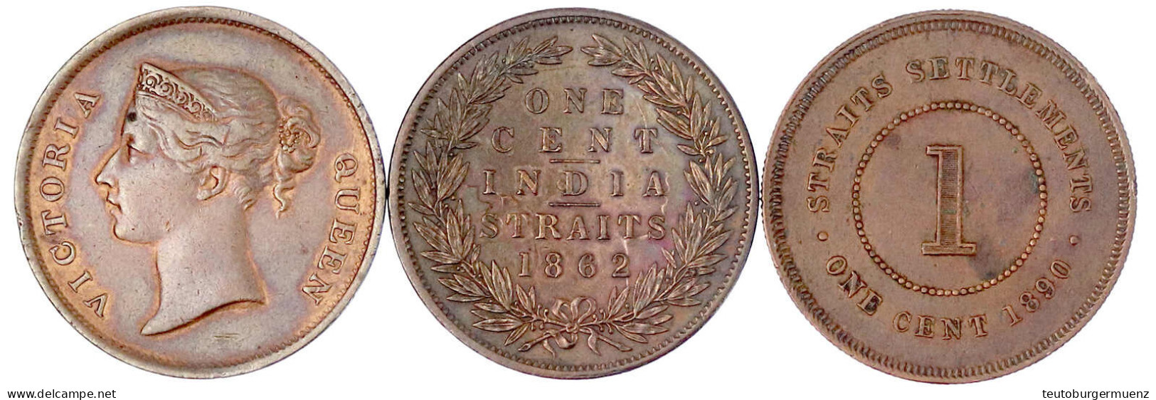 3 X 1 Cent: 2 X 1862 Und 1890. Sehr Schön Bis Vorzüglich. Krause/Mishler 6 (2), 16. - Malaysia