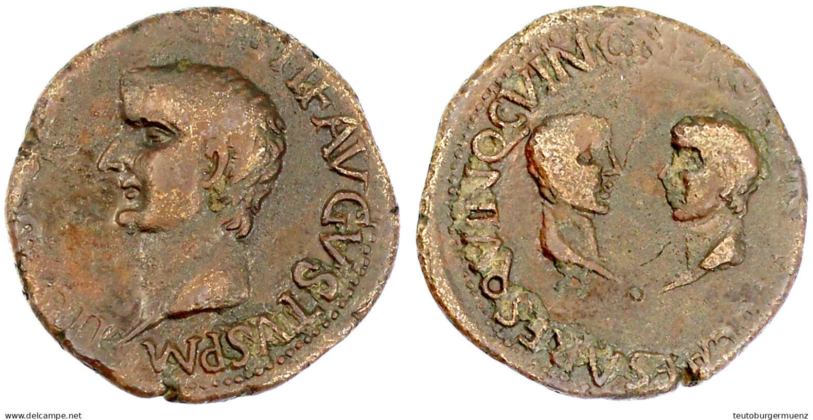 As. Kopf Tiberius L./Kopfe Drusus Und Nero Einander Gegenüber. 12,52 G. Fast Sehr Schön. RPC 179. - Other & Unclassified