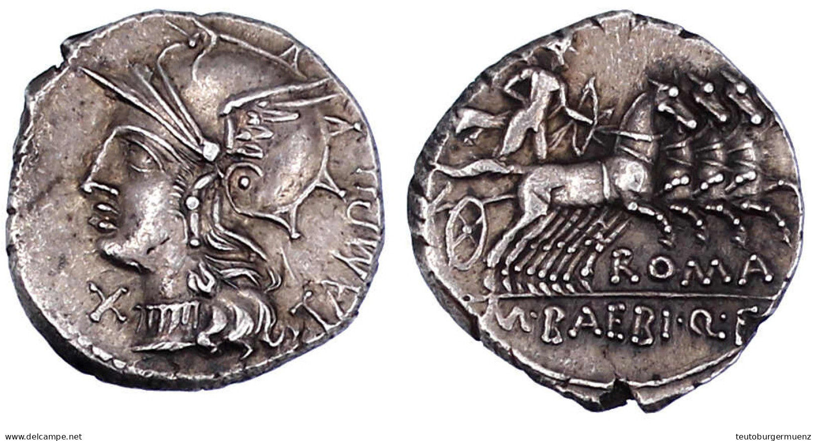 Denar 137 V. Chr. Romakopf L./Apollo In Quadriga. 3,96 G. Vorzüglich, Schöne Patina. Crawford 236/1. Sydenham 489. - Autres & Non Classés