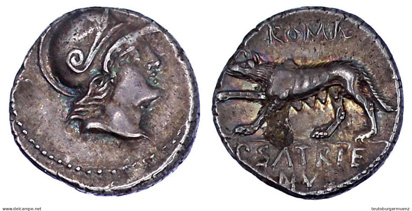 Denar 77 V. Chr. Marskopf R./ROMA P. SATRIE NVS. Wölfin L. 3,91 G. Vorzüglich, Schrötlingsfehler, Schöne Patina. Sydenha - Other & Unclassified
