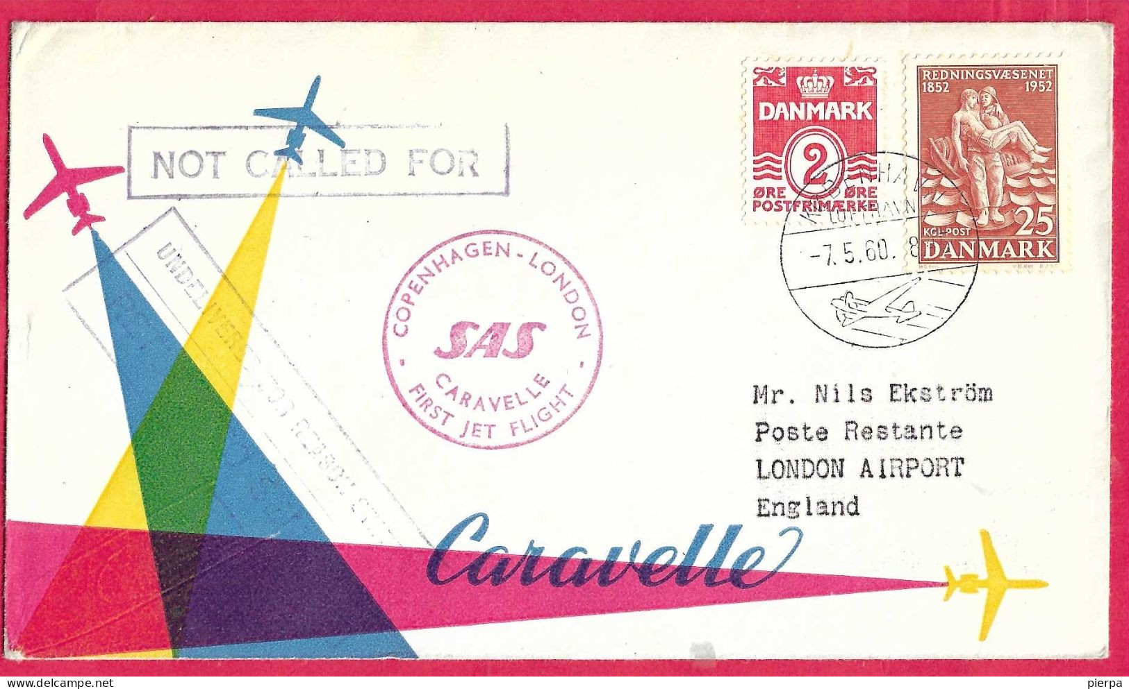 DANMARK - FIRST CARAVELLE FLIGHT - SAS - FROM KOBENHAVN TO LONDON *7.5.60* ON OFFICIAL COVER - Posta Aerea