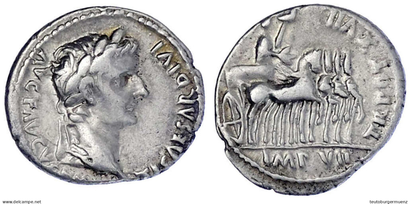 Denar TRPOT XVII = 15/16 N. Chr. Lugdunum. Belorb. Kopf R./TR POT XVII IMP VII. Tiberius In Quadriga R. 3,69 G. Sehr Sch - Other & Unclassified