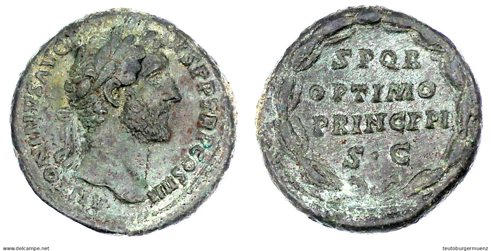 As 145/161. Belorb. Kopf R./SPQR OPTIMO PRINCIPI SC Im Kranz. 12,63 G. Vorzüglich, Herrliche Patina, Prachtexemplar. RIC - Other & Unclassified