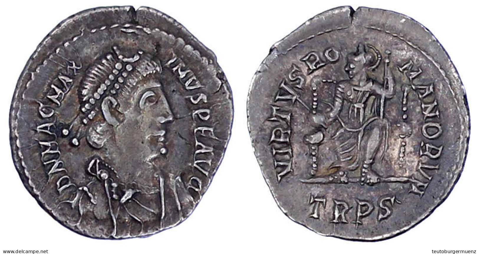 Siliqua 383/388 Trier. Drap., Diad. Brb. R./VIRTVS ROMANORVM TRPS. Roma Thront L. 1,67 G. Vorzüglich, Schöne Patina. RIC - Sonstige & Ohne Zuordnung