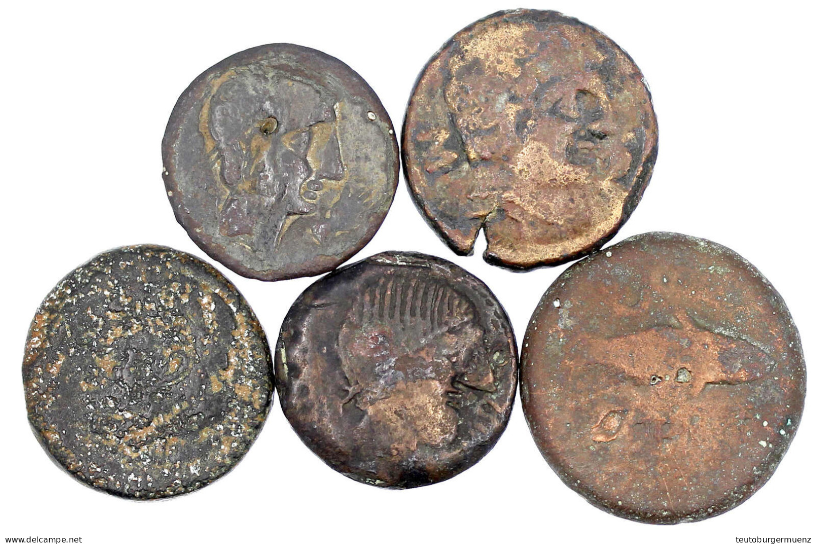 Iberokelten, 5 Bronzemünzen Versch. Stämme: Bolskan, Castulo, Gades, Ilipa Magna, Obulco. Schön, Teils Selten - Keltische Münzen