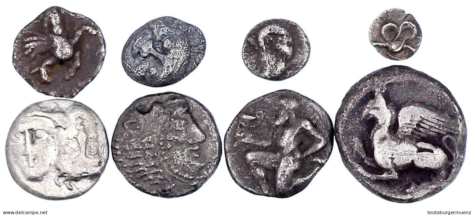 8 Klein-Silbermünzen Vom 1/32 Stater Bis Zum Tetrobol. Meist Thrakien, U.a. Abdera Und Istros. Schön Bis Sehr Schön - Greek