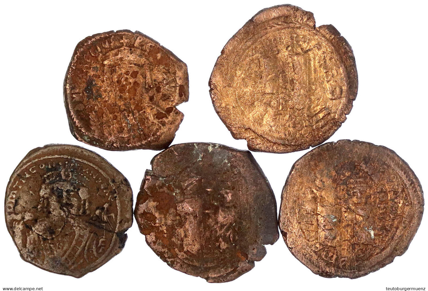 5 Folles Des 6. Jh.: Tiberius Constantin, Mauricius Tiberius, 3 X Heraclius Gemeinsam Mit Heraclius Constantin (letztere - Byzantinische Münzen