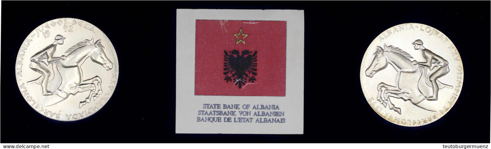 2 X 10 Leke Silber-Set 1991 Springreiter. 1 X Vertieft Und 1 X Erhaben Geprägt, Zusammen Neue Münze Ergebend. In Origina - Albania