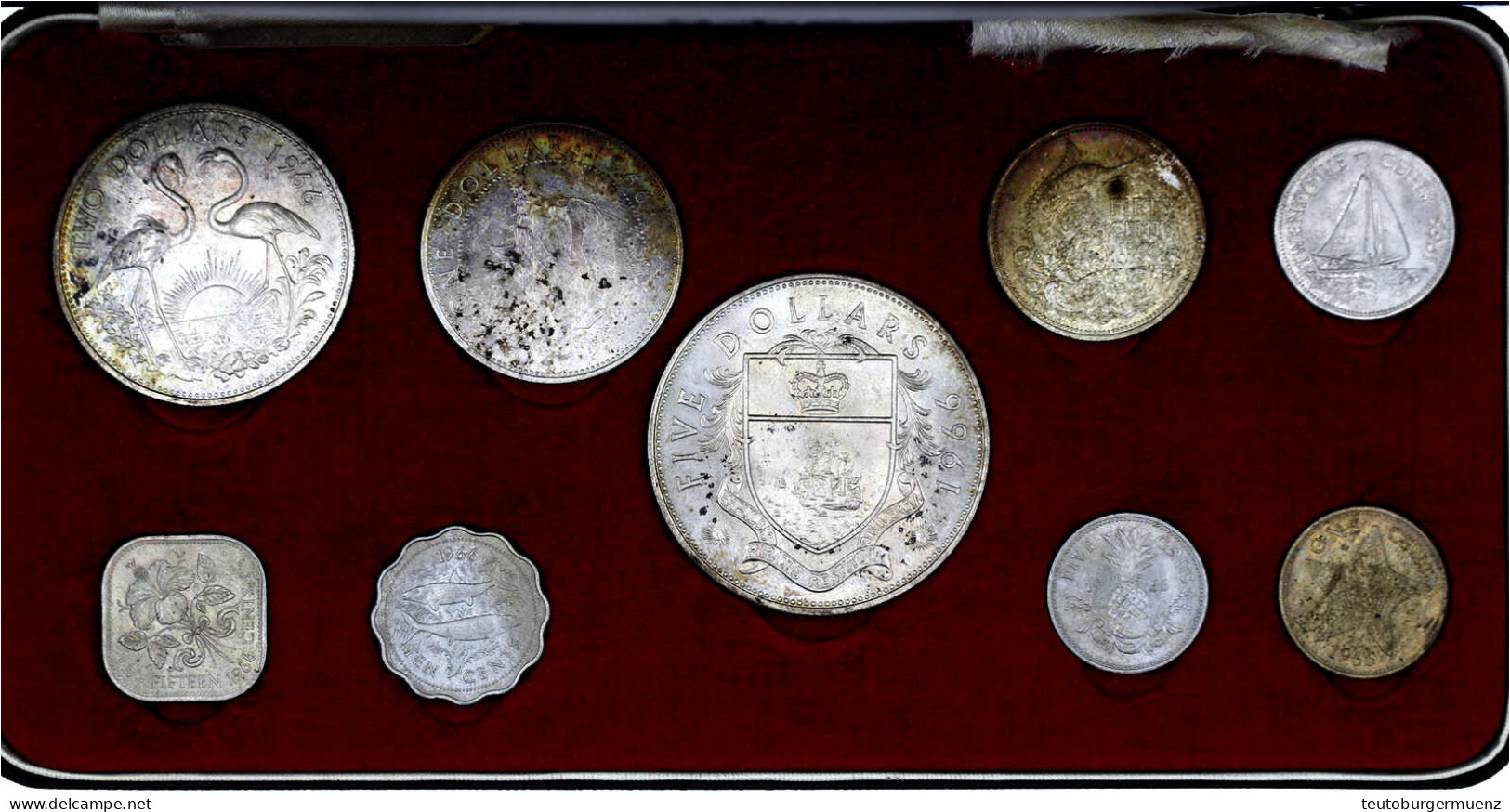 Kursmünzensatz 1966 Im Originaletui, 9 Münzen. Prägefrisch, Etwas Angelaufen. Krause/Mishler MS1. - Bahamas
