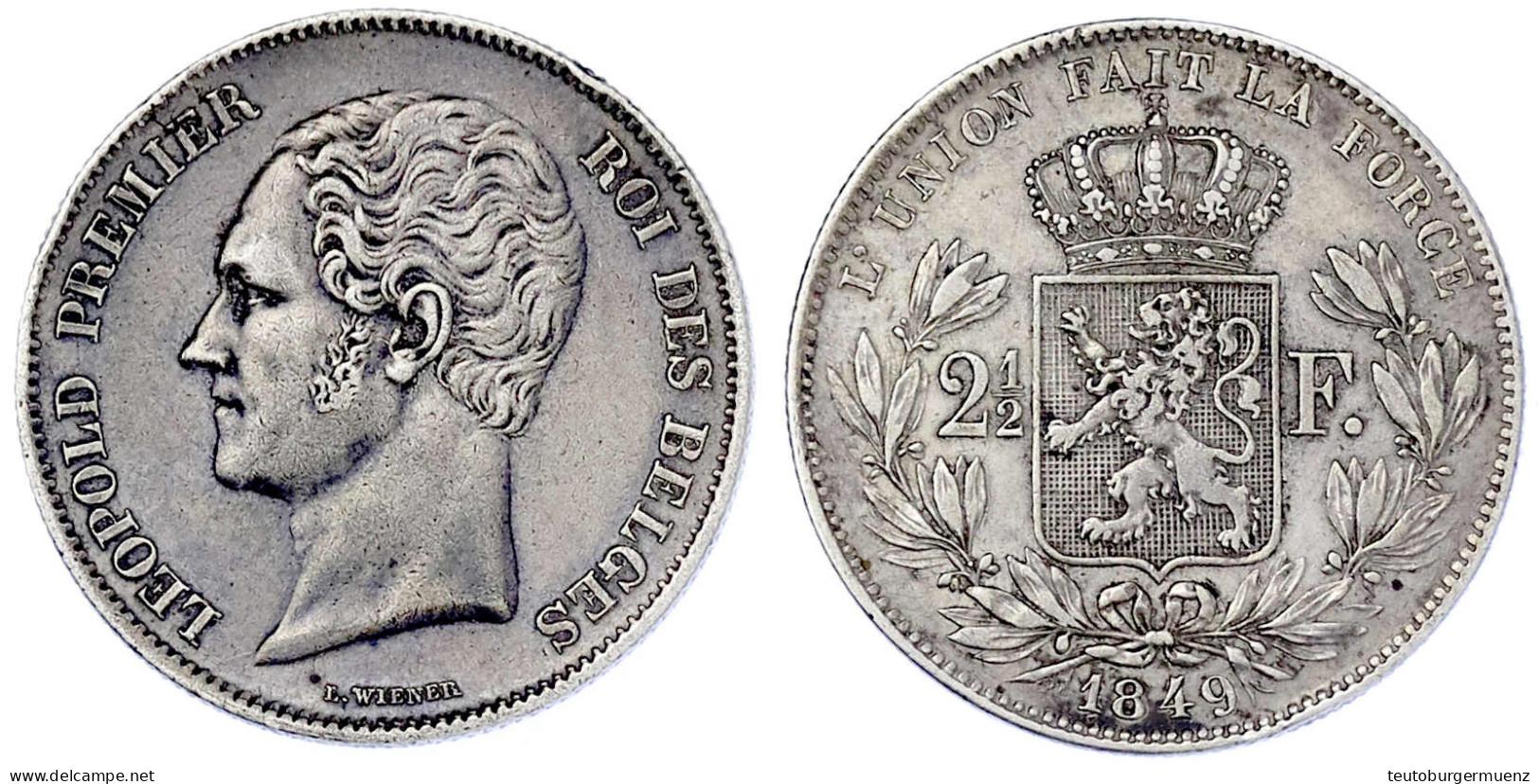 2 1/2 Franc 1849, Kleiner Kopf. Gutes Sehr Schön, Randfehler, Schöne Patina. Krause/Mishler 11. - Autres & Non Classés