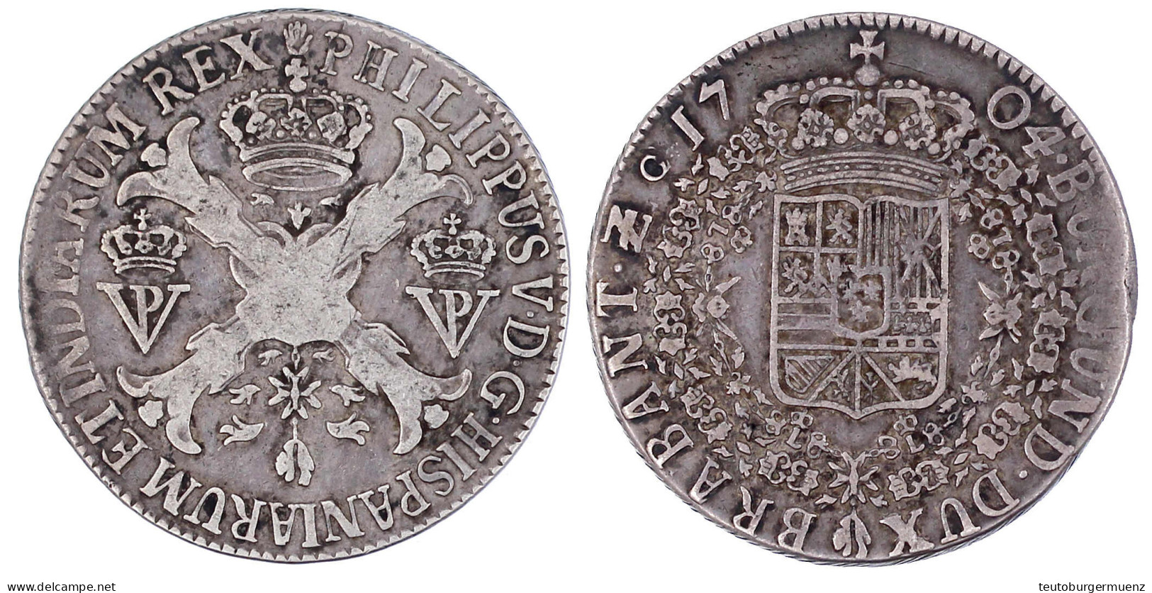 Patagon 1704, Antwerpen. 27,91 G. Fast Sehr Schön, Selten. Delmonte 355. Davenport. 1709. - Sonstige & Ohne Zuordnung