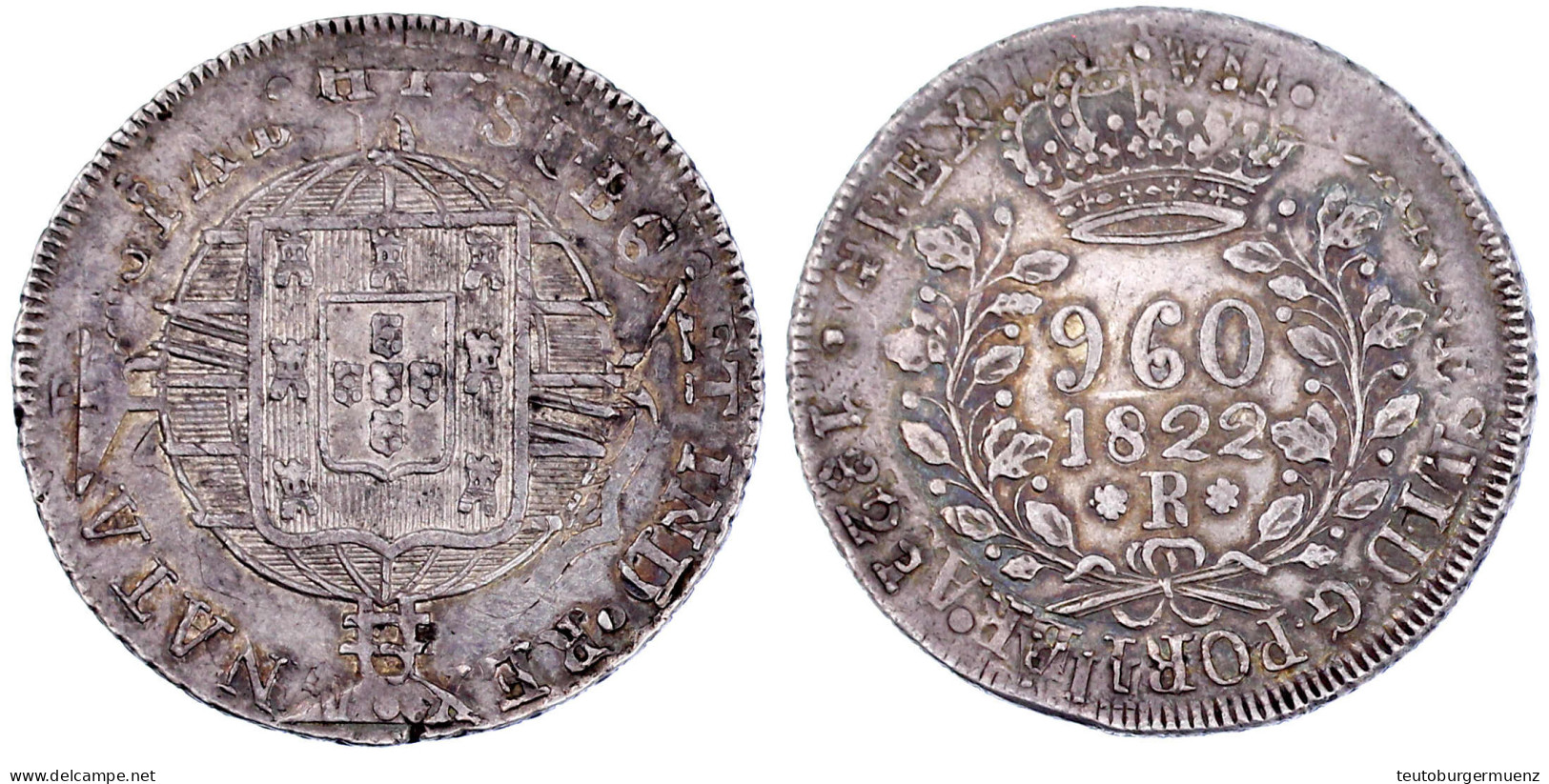 960 Reis 1822 R. Überprägt Auf Spanisch-kolonialem 8 Reales Ferdinand VII. Sehr Schön/vorzüglich, Schöne Patina. Krause/ - Brasil