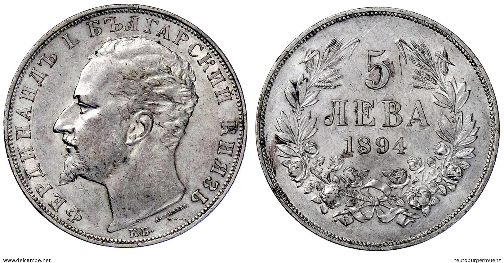 5 Leva 1894. Gutes Sehr Schön. Krause/Mishler 18. - Bulgarie